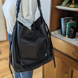 All Saints Black Leather Vincent North South Shoulder Purse